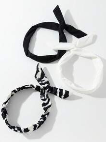 3pcs/Set Bando Wanita Fashion Kasual Serbaguna Warna Polos Motif Zebra Minimalis dengan Simpul Terpilin - MultiWarna - View 3