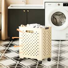 Large Foldable Storage Basket With Wheels, High-Capacity Laundry Basket, Mobile Storage Cart For Textiles. Suitable For Bathrooms, Balconies, Bedrooms, And Laundry Rooms For Storing Clothes, Towels, And Yoga Mats. - Xem 2