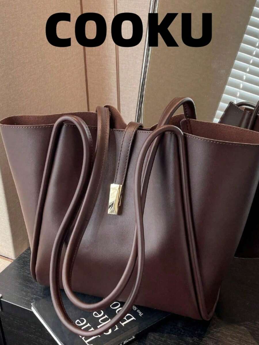 Women's Large Capacity Tote Bag, Shoulder, Big Size, Suitable For Autumn/Winter - Coffee Brown - View 1