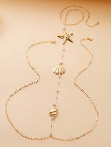 1 Piece Body Necklace With Starfish, Shell And Pearl, Vacation Style, Suitable For Wearing On The Beach In Summer As Personalized Jewelry - Gold - View 2