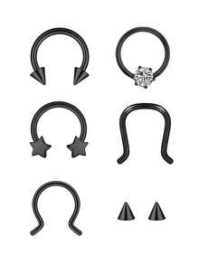 5PCS Septum Rings 16G Septum Jewelry Stainless Steel Septum Piercings Horseshoe Helix Lip Rings Nose Hoop Hinged Seamless - Multicolor - View 7