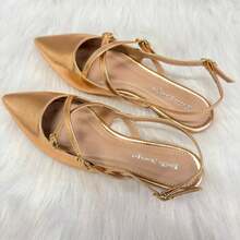 Women's Comfortable Casual Patent Leather Slingback Sandal With Buckle - Rose Gold Metallic - View 3