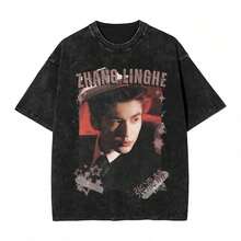 2026 Zhang LingHe Washed T-Shirt Streetwear Hip-Hop Fashion T-Shirts C-Drama Actor T-Shirt For Men And Women Short Sleeve Harajuku Summer - 返回 2 - 查看 1
