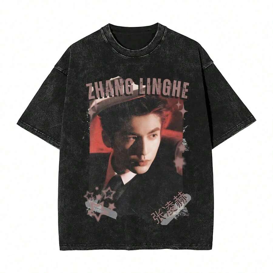 2026 Zhang LingHe Washed T-Shirt Streetwear Hip-Hop Fashion T-Shirts C-Drama Actor T-Shirt For Men And Women Short Sleeve Harajuku Summer - 返回 2 - 查看 1