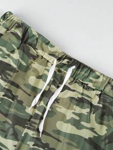 2pcs Plus Size Women Camo Shorts Set, Including Sleeveless Tank Top And Drawstring Pocket Shorts, Casual Summer Outfit Elegant - Army Green - View 3