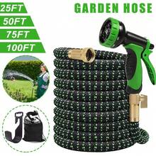 100ft Heavy-Duty Garden Rubber Hose With 10 Spray Nozzles - Flexible, Lightweight, Expandable Hose Yard, Lawn, Car Wash & Outdoor Use, Black, Car Washing Hose, Yard Watering, Sleek Hose Design, Durable Flow - Black - 查看 1