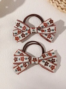2pcs/6pcs Floral Ribbon Bow Hair Tie Set Suitable For Daily Decoration - Multicolor - View 10