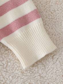 Tween Girl Round Neck Striped Long Sleeve Casual Sweater - Pink - View 6