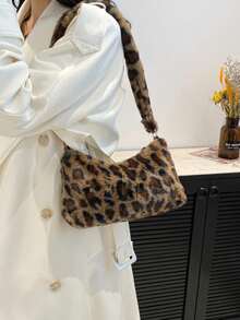 Leopard Print Faux Fur Shoulder Bag (Random Print Placement) - Brown - View 8