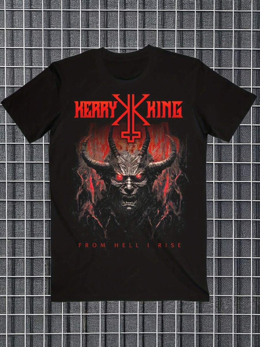 Camiseta para hombre "Slayer Kerry King Grids Rising From Hell" en negro – Cómoda, adecuada para todas las estaciones, mercancía de banda, diseño gráfico audaz, estilo elegante, talla grande. - Negro - Ver 1
