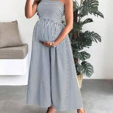 Vestido largo tipo camiseta a rayas de maternidad para vacaciones de verano - Multicolor - Ver 7