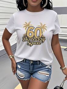 T-Shirt Con Stampa Di Palme Tropicali 2026 Per Il 60° Compleanno Della Donna - Manica Corta, Girocollo, Top Casual, Ideale Per Feste, Riunioni, Viaggi, Abbigliamento Quotidiano, - 深灰色 - 查看 10
