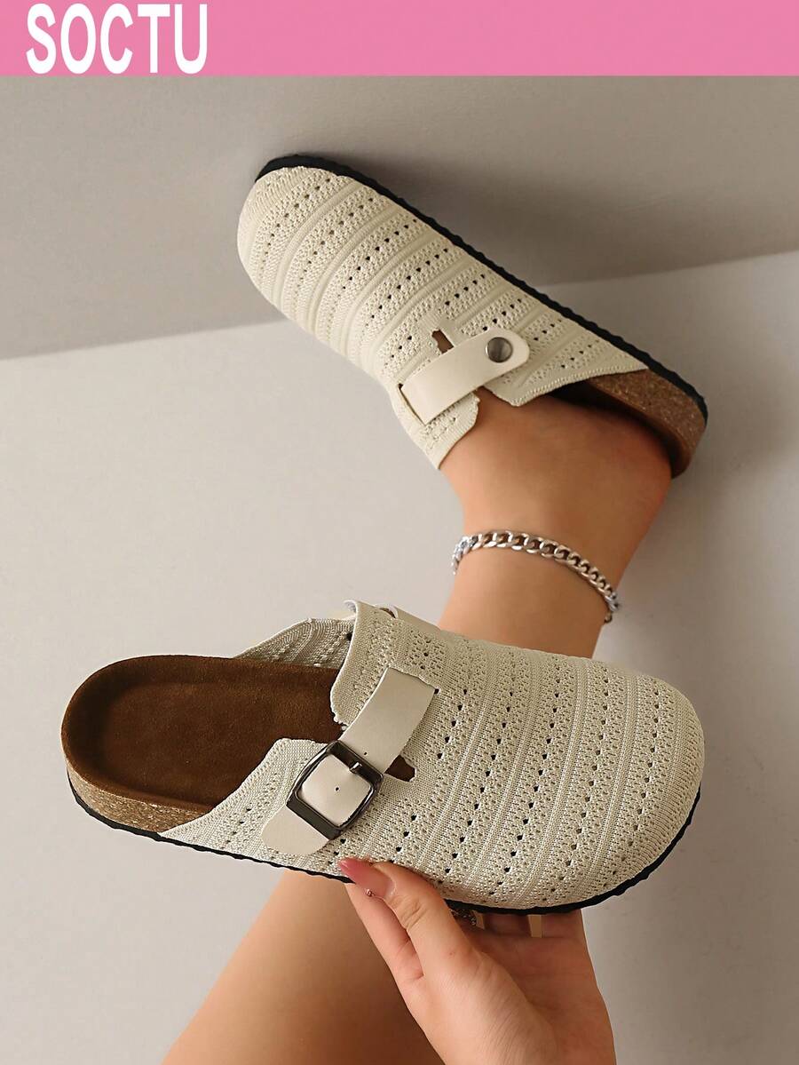 Women's Spring New Round Toe Thick Sole Comfortable Closed Toe Soft Bottom Casual Fashion Versatile Slippers - Beige - View 1