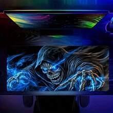 Death Skull Gaming Mouse Pad - Large Fantasy Theme Desk Mat With Blue Flames And Dark Hooded Character, Perfect For Office, Laptop Or Gaming Setup. Large Desk Mouse Pad (Multiple Sizes Available). - Mouse Pad - View 3