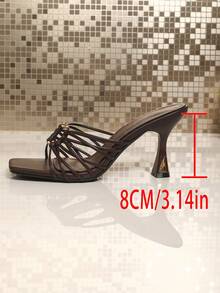 2026 Premium Vintage Woven Metal Buckle Open Toe Square Toe High Heel Sandals For Women Summer Outdoor Wear - Brown - View 4