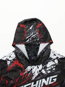 TELEYI Men's Black & Red Splatter Bass Fishing Hoodie With Sun Protection Mask, UPF Long Sleeve Quick-Dry Outdoor Shirt - Black - View 4