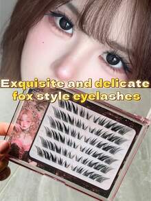 60 Clusters Milky Fox Eye Lashes, 6 Rows DIY Segmented Eyelashes, Natural Wispy Kitten Eye Look, Soft Individual Lash Clusters - 查看 6