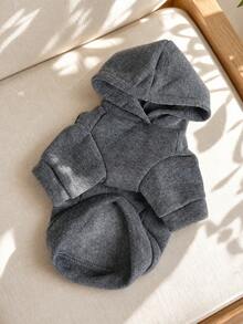 PETCIRCLE 1件寵物服飾 狗貓衣服 戶外室內穿著 小狗幼犬 春秋舒適套頭連帽衫 附帽印花運動衫系列 素色運動衫 - 煙灰色 + 熱轉印印花嘻哈狗 - 灰色 - 查看 6