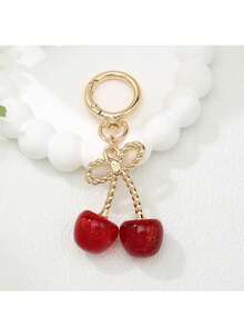 Cherry Keychain Pendant, Realistic Resin Red Crystal Cherry, Exquisite Bag Charm - Golden Red - View 2