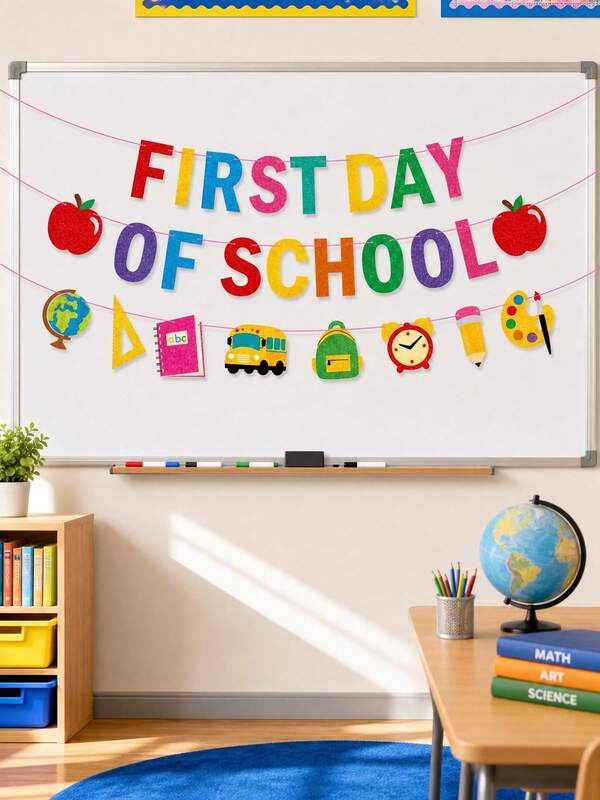 1 set de décorations pour la rentrée scolaire, comprenant un fanion triangulaire coloré, convenant pour la maison, la salle de classe, le bureau, l'utilisation lors d'événements thématiques et de fêtes pendant la saison de la rentrée scolaire