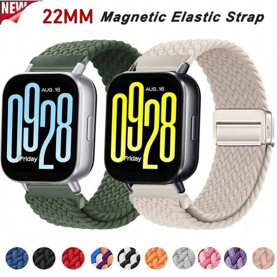 22mm Braided Nylon Loop Bracelet Compatible With For Redmi Watch 5 Active /5 Lite Magnetic Wristband Adjustable Secure Fit Durable Watchband Replacement For Smartwatch - 22mm - View 1