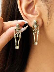 Avant-Garde Skeleton Bone Drop Earrings, Suitable For Halloween And Punk Style - Gold - View 8