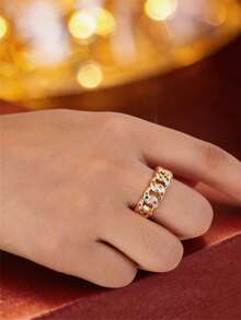 1pc Vintage Hip-Hop Style Exquisite Chain Ring, Silver Cuban Chain Wide Band Ring, Unisex Versatile Personalized Ring - Ring - View 5