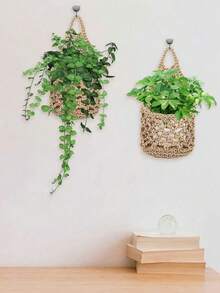 1/2/3件裝室內植物吊籃 手編織收納籃 適用4英吋以下植物 室內牆掛植物架 牆掛花盆 客廳植物吊籃 裝飾掛飾 - 米色 - 查看 4