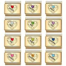 Pulsera de encanto italiana con patrón de corazón mensual para hacer joyas - Dorado - Ver 1