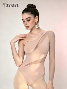 DonsGirl 1 bộ áo liền quần bất đối xứng dành cho nữ, chất liệu lưới xuyên thấu, độ co giãn cao, thích hợp cho tập thể dục, biểu diễn sân khấu và mặc hàng ngày. - Bụi tím - Xem 8