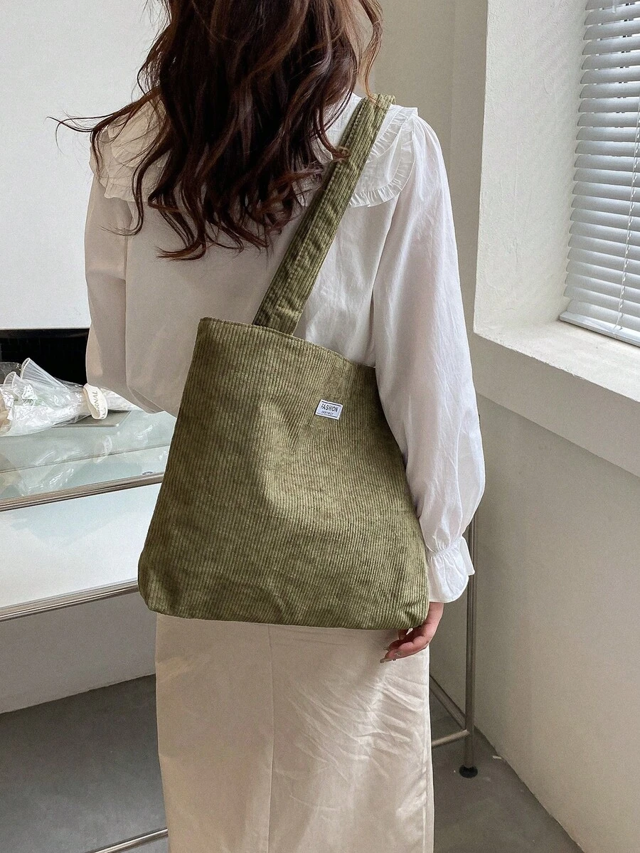 Corduroy Solid Color Shoulder Tote Bag