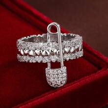 1pc Elegant Brooch Pin With Heart Design Encrusted Cubic Zirconia, Fashion Ring Gift For Women, Valentine's Day - Multicolor - View 2