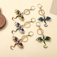 1 pieza Encantos de bolso góticos, llaveros de dragón de esmalte y strass con cierre de mosquetón, accesorio decorativo de metal multicolor de dragón, regalo para amantes de los juegos - Multicolor - Ver 3