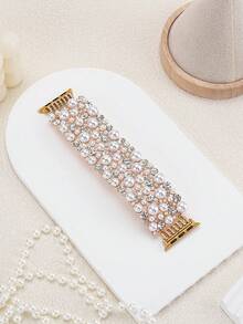 1pc Women/Girls Fashion Unique Faux Pearl Full Rhinestone Elastic Watch Band, Compatible With Apple Watch Series 11 10 9 8 7 6 5 4 3 2 1 And Ultra 1/2/3 SE Series (Applicable Sizes: 38mm 40mm 41mm 42mm 44mm 45mm 46mm 49mm). Exquisite Wristband Replacement Accessory, Perfect Gift For Girlfriend, Friends And Family, Suitable For Valentine's Day, Birthday And Mother's Day (Band Only). - Gold - View 1
