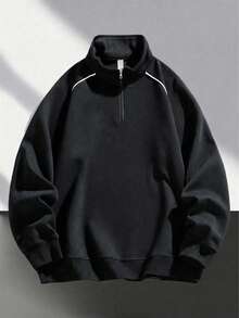 Autumn New Simple Casual Fashionable Youth Solid Color Stand Collar Pullover Sweatshirt - Black - View 1