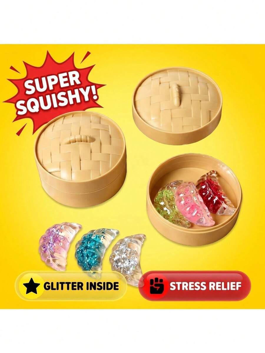 Soft & Squishy Dumpling And Bun Squeeze Toys, Cute Food-Inspired Stress Relief Toys With Glitter Gel And Foam Beads, Soft Slow Rebound Sensory Toys For Stress Relief, Sensory Play, Desk Fidget, Party Favors, Classroom Rewards, Gift Bags And Prizes - Multicolor - View 1