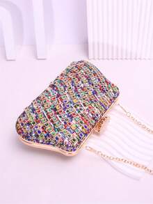 Diagonal Pleated Rhinestone Glitter Clutch Bag With Clasp, Luxurious And Elegant Evening Bag For Women, Suitable For Weddings, Parties, Birthdays And Gatherings - Multicolor - View 5