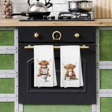 2 PIEZAS, Toallas de cocina con estampado de vaca de las tierras altas, suaves y absorbentes, lavables a máquina, adecuadas para decoración de mesa, decoración de cocina y comedor, se pueden usar como regalo diario, accesorios de cocina. - Multicolor - Ver 7