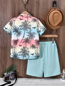 2pcs Plus Size Men's Vacation Style Hawaiian Set Shirt, Loose Seaside Holiday Outfit Sports Summer - Multicolor - View 4