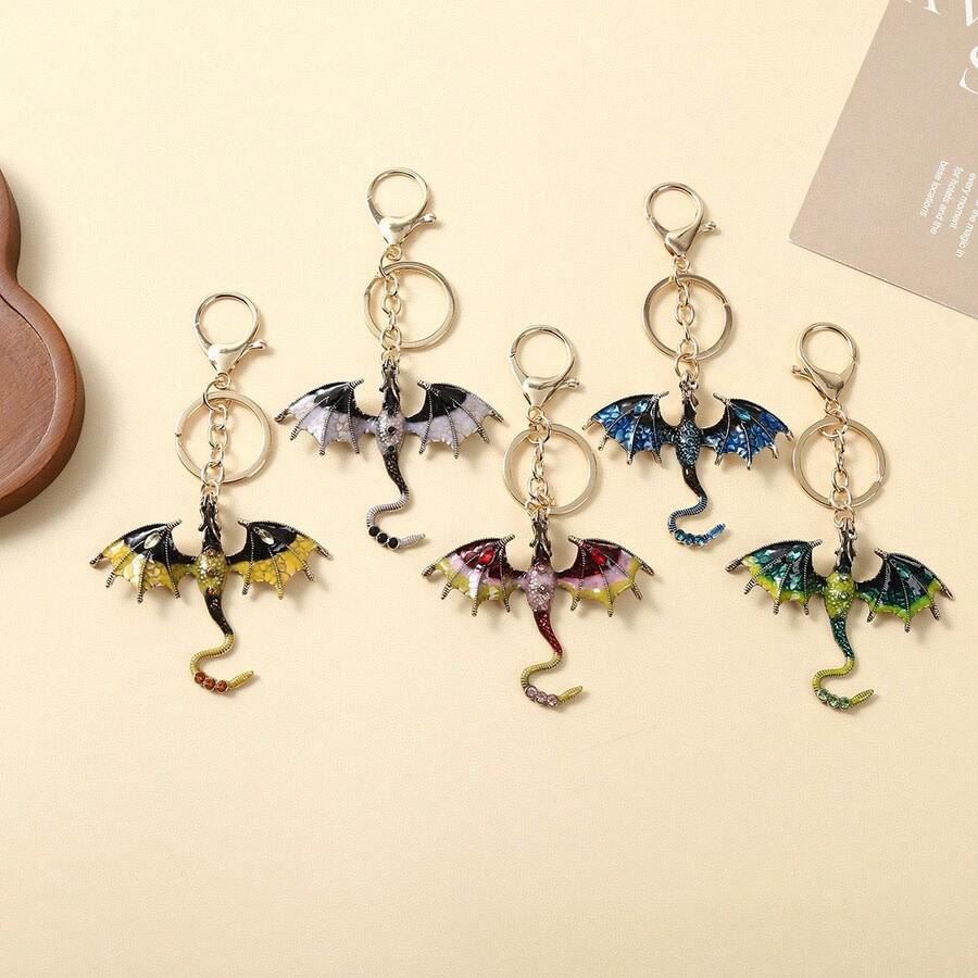 1 pieza Encantos de bolso góticos, llaveros de dragón de esmalte y strass con cierre de mosquetón, accesorio decorativo de metal multicolor de dragón, regalo para amantes de los juegos - Multicolor - Ver 1