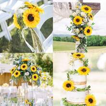 1PC Artificial Sunflower Bouquet, Yellow Fake Flowers,Vintage Faux Silk Sunflowers, Long Stem Artificial Flower Bouquet For Home Decor, DIY Wedding Decor, Garden Outdoor Party Festival Gift Decor, Valentine's Day, Birthday Gift, Graduation Gift, Etc. - Yellow - View 11