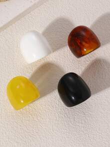 NAIZHU 4pcs Fashionable Luxury European And American Exaggerated Colorful Resin Ring Set For Women, Daily, Date, Party Accessories - Multicolor - View 3