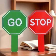 1/2pcs Red/Green GO/STOP Wooden Handheld Sign, Durable, Wear-Resistant, Anti-Deformation, Suitable For Team Building Interactive Games, Creating Atmosphere, Controlling Scenes, Guiding Activity Fun, Can Be Used As Interactive Props Or Atmosphere Regulators, Easy-To-Use Handheld Sign To Liven Up The Atmosphere And Enhance Activity Participation - A - View 1