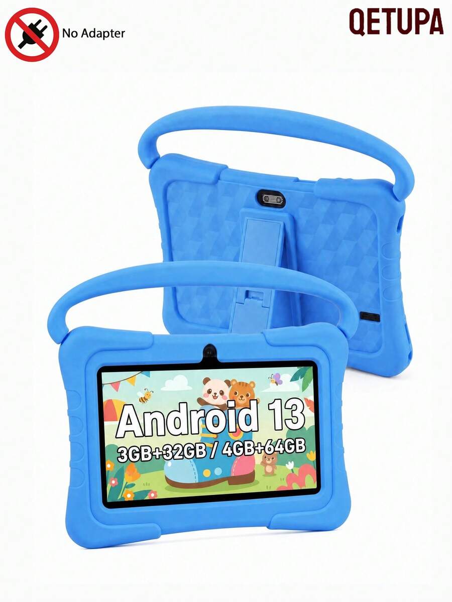 Qetupa 7-Inch Kids Tablet With Parental Controls, 3GB/4GB RAM, 32GB/64GB ROM, Android 13 Toddler Tablet, WiFi Support, Dual Cameras, Pre-Installed Educational Apps (Adapter Not Included) - Blue - View 1