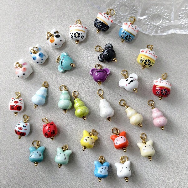 1pc Ceramic Cat Pendant With Cute Cat Gourd Charm, Suitable For Necklace, Bracelet, Earring Decoration