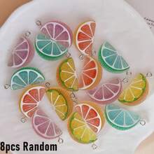 Random 1/8pcs Resin Lemon Slices, Realistic 3D Mini Lemon Charms Pendant DIY Fun Earrings Necklace Keychain Accessories - A - View 8
