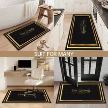 1pc Black & Gold Our Family Pattern Printed Kitchen Mat, Non-Slip Floor Mat, Holiday Party Decor Mat, Rug, Oil-Resistant Foot Mat, Quick-Dry Carpet, Suitable For Kitchen, Hallway, Bathroom, Laundry Room, Home Decor - Multicolor - View 2