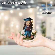 1pc 2D Acrylic Rotating Desktop Ornament, Cartoon Girl Holding Book Graduation Season Commemorative Gift - A - View 5