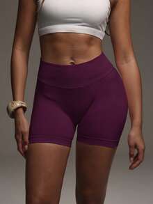 PinkTip Women's Solid Color Cycling Shorts, Suitable For Running, Yoga Sports - Purple - View 6