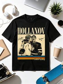 Connor Storrie - Team Hollanov Heated, Rozanov - Heated Rivalry T-Shirt. Soft Fabric, Loose-Fitting, Everyday Casual T-Shirt. - Black - View 1